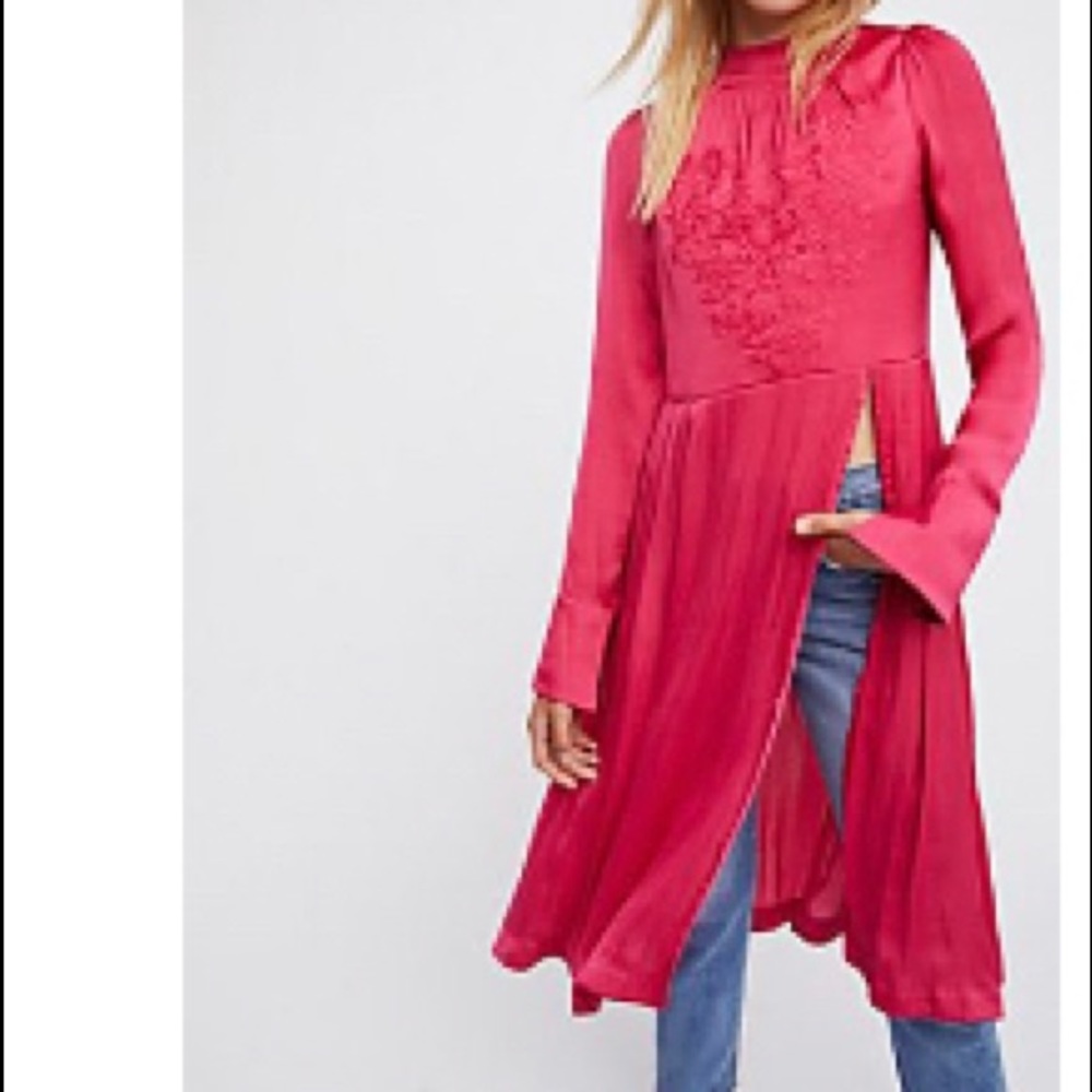 Free People Fuchsia Long Sleeve Tunic with Front Slits